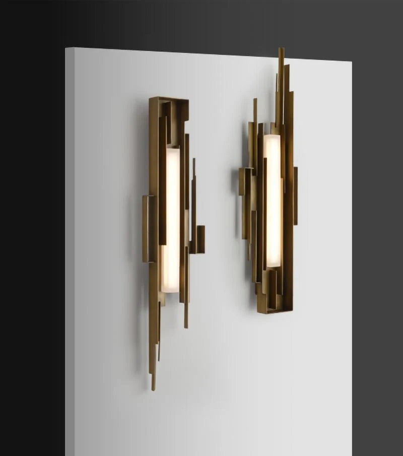 Wall Sconce | Sculptural Iron Gold Finish | Integrated LED & Frosted Shade