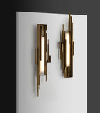 Wall Sconce | Sculptural Iron Gold Finish | Integrated LED & Frosted Shade