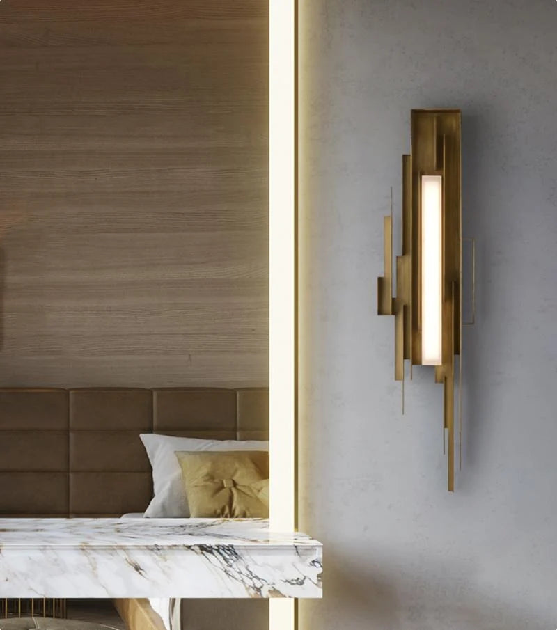 Wall Sconce | Sculptural Iron Gold Finish | Integrated LED & Frosted Shade