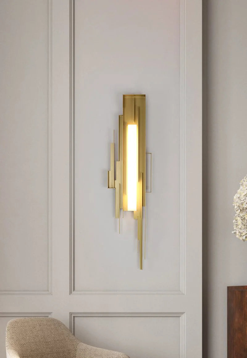 Wall Sconce | Sculptural Iron Gold Finish | Integrated LED & Frosted Shade