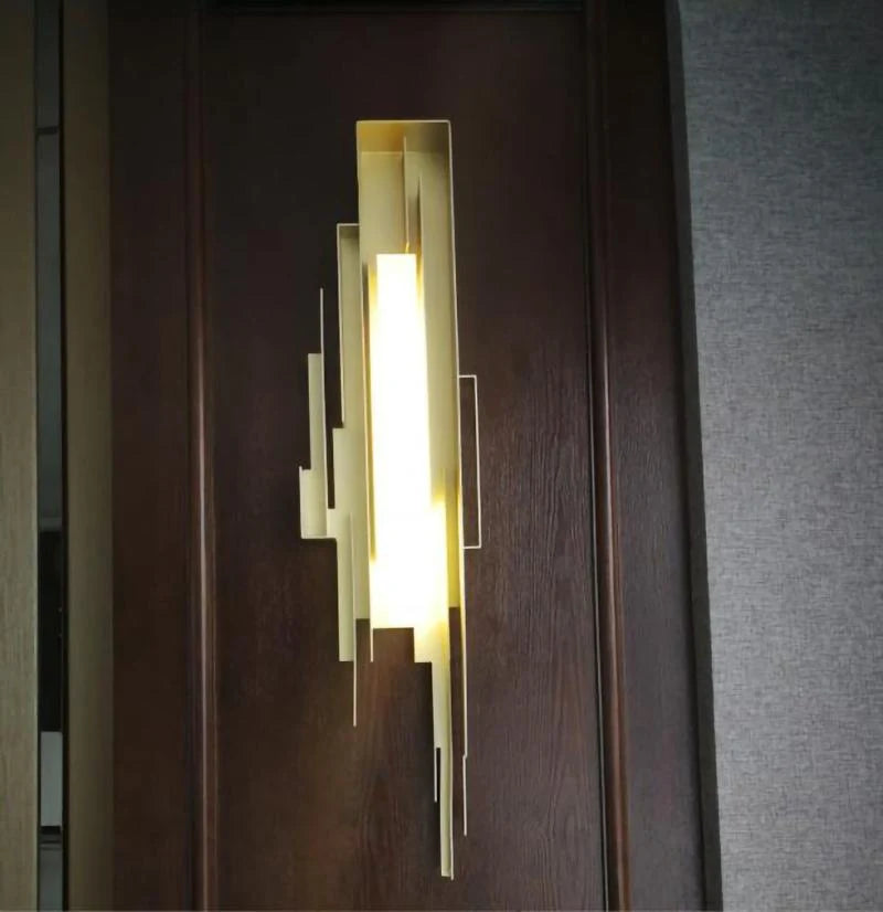 Wall Sconce | Sculptural Iron Gold Finish | Integrated LED & Frosted Shade