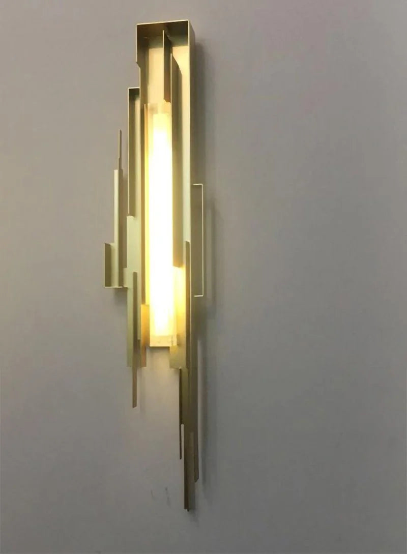 Wall Sconce | Sculptural Iron Gold Finish | Integrated LED & Frosted Shade