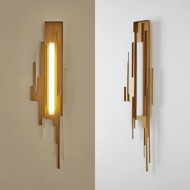 Wall Sconce | Sculptural Iron Gold Finish | Integrated LED & Frosted Shade