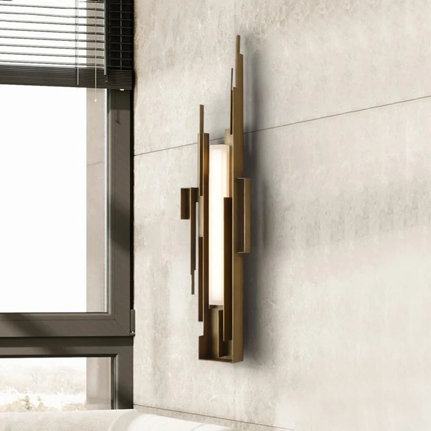 Wall Sconce | Sculptural Iron Gold Finish | Integrated LED & Frosted Shade