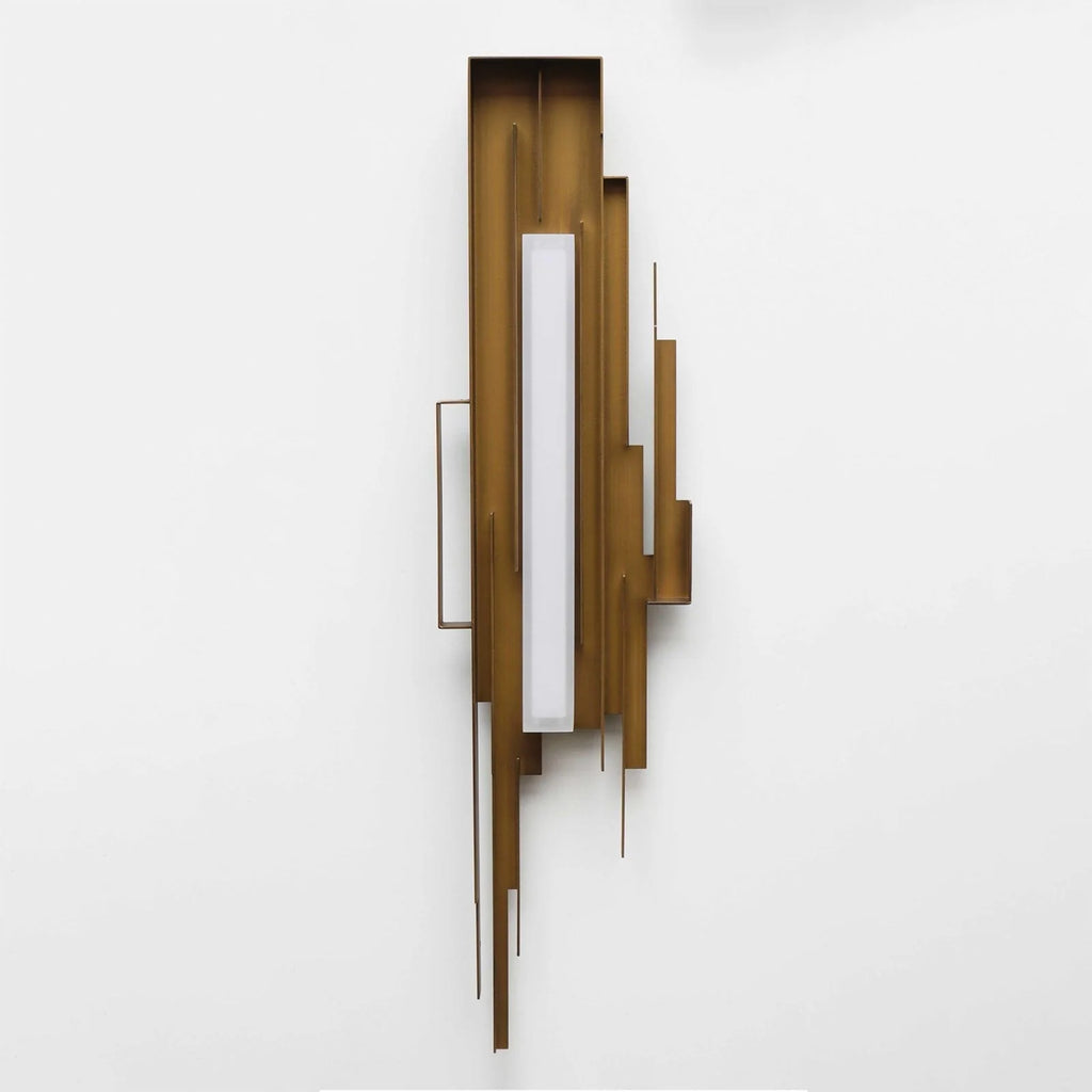 Wall Sconce | Sculptural Iron Gold Finish | Integrated LED & Frosted Shade