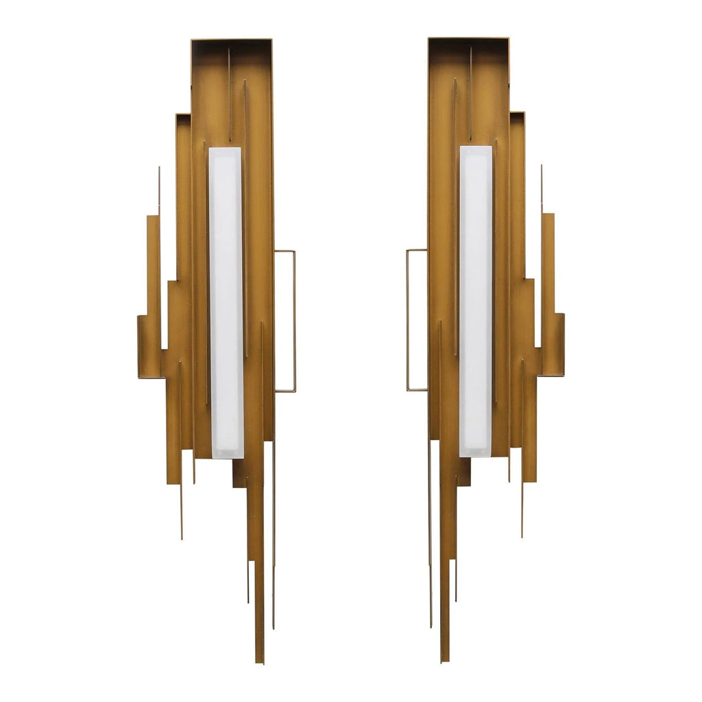Wall Sconce | Sculptural Iron Gold Finish | Integrated LED & Frosted Shade