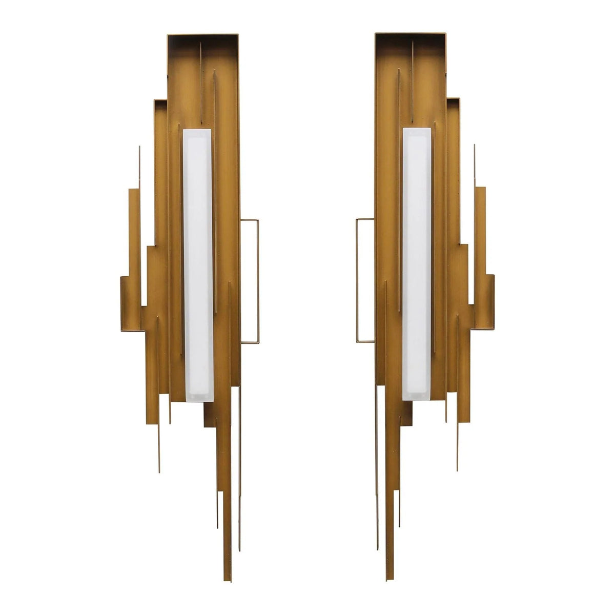 Wall Sconce | Sculptural Iron Gold Finish | Integrated LED & Frosted Shade