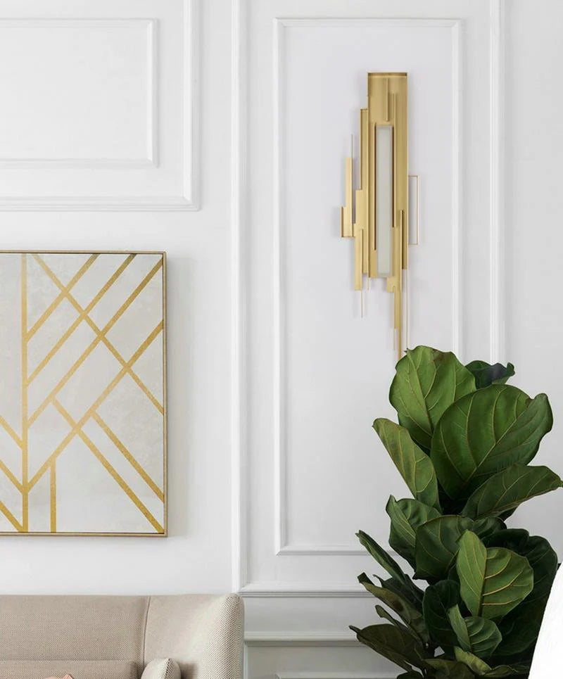 Wall Sconce | Sculptural Iron Gold Finish | Integrated LED & Frosted Shade