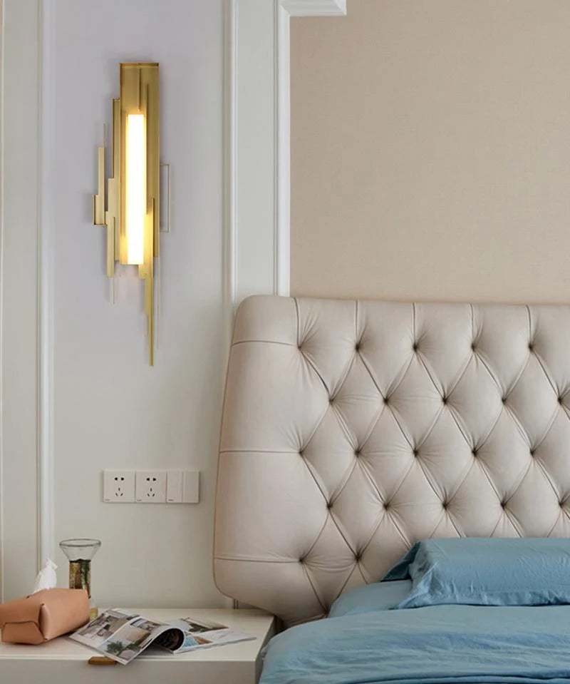 Wall Sconce | Sculptural Iron Gold Finish | Integrated LED & Frosted Shade