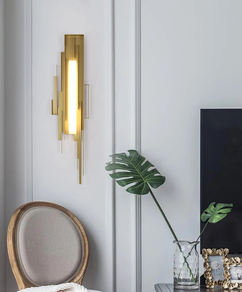 Wall Sconce | Sculptural Iron Gold Finish | Integrated LED & Frosted Shade