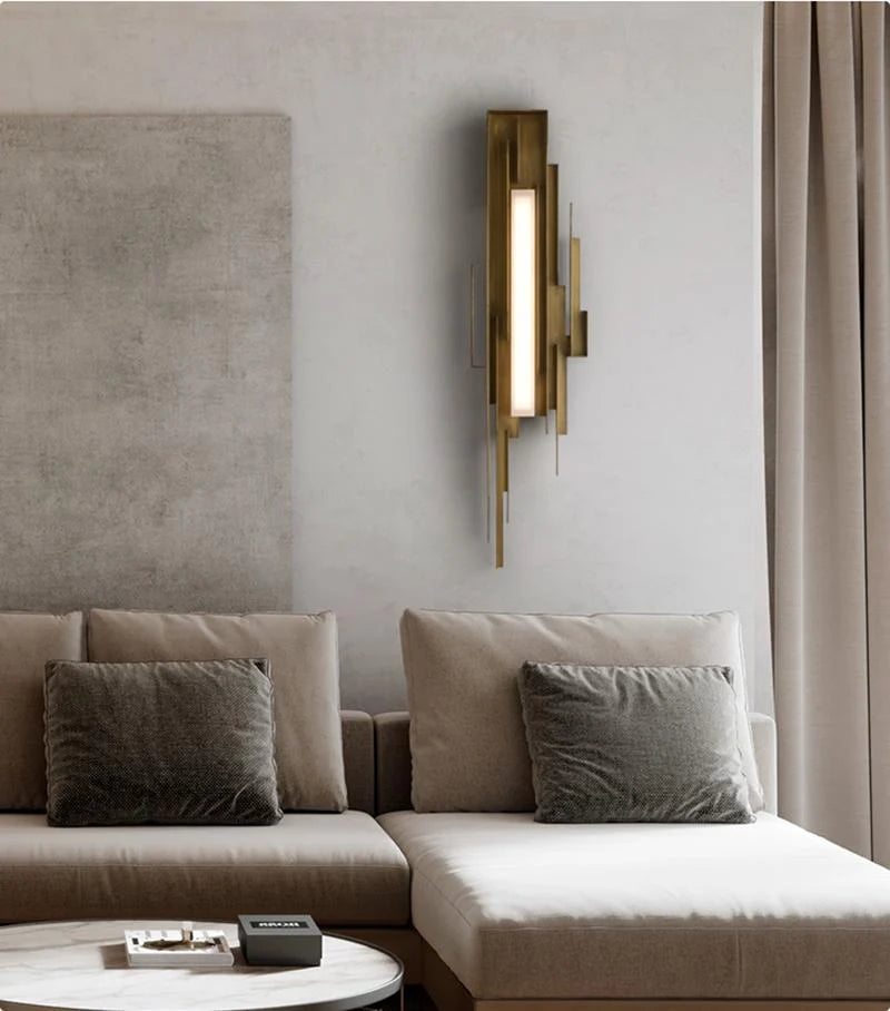 Wall Sconce | Sculptural Iron Gold Finish | Integrated LED & Frosted Shade