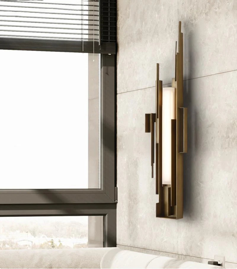 Wall Sconce | Sculptural Iron Gold Finish | Integrated LED & Frosted Shade