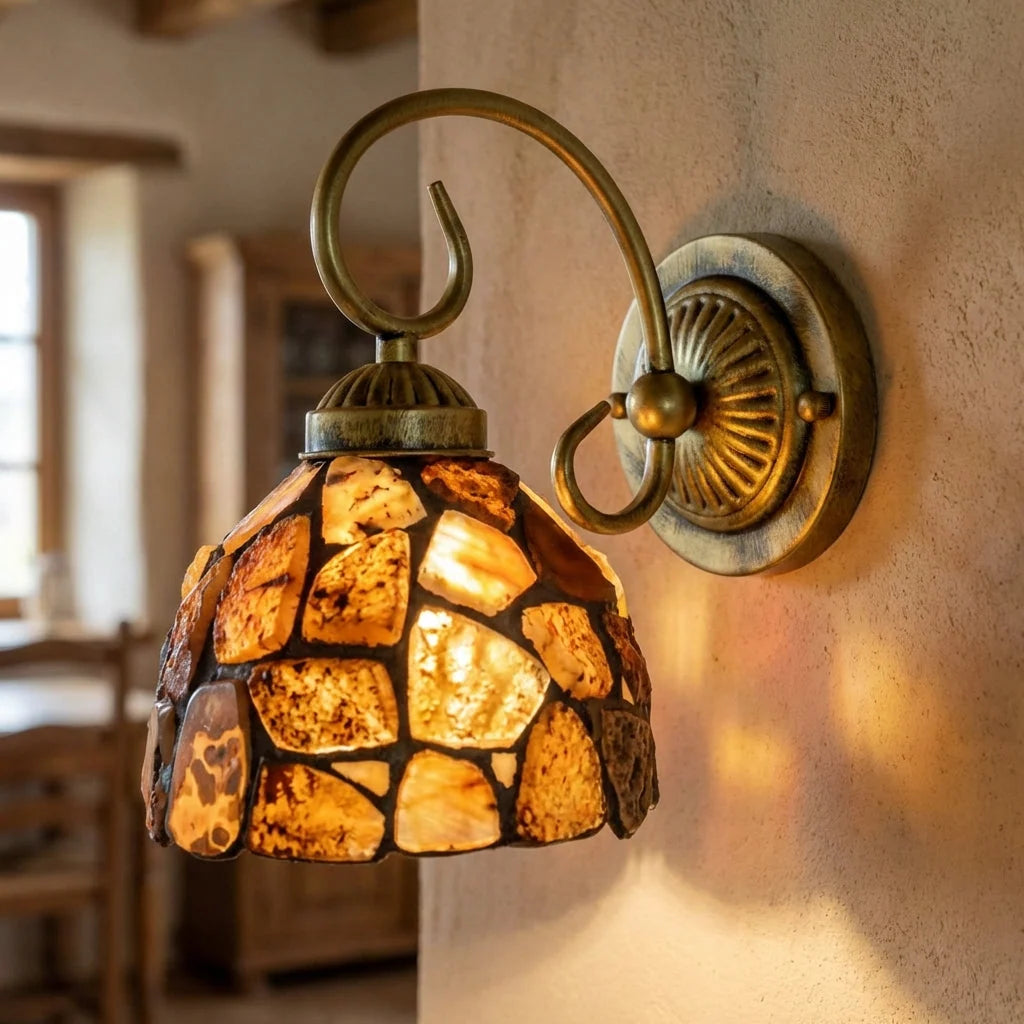 Wall Sconce | Tiffany-Style Mosaic Shade & Warm Ambient Light | Hardwired Installation