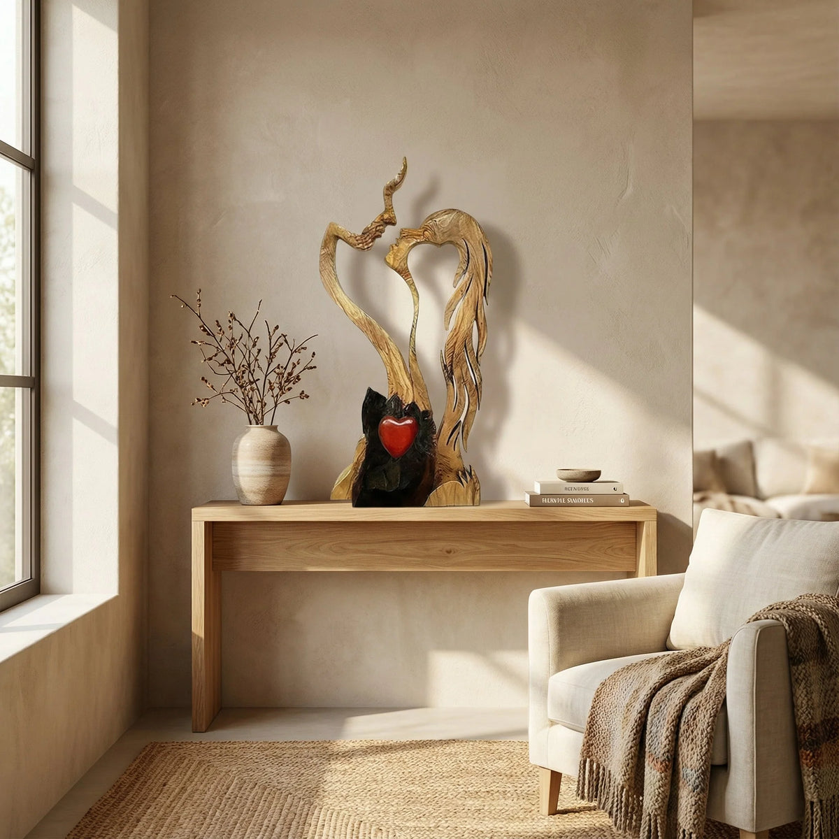 Wood Sculpture | Abstract Couple Design & Natural Finish