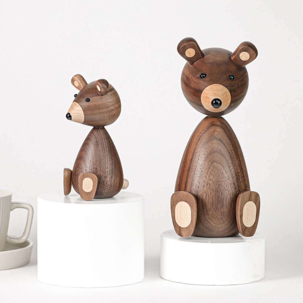 Wooden Bear Ornaments | Danish-Designed Walnut & Beech | Set of 2