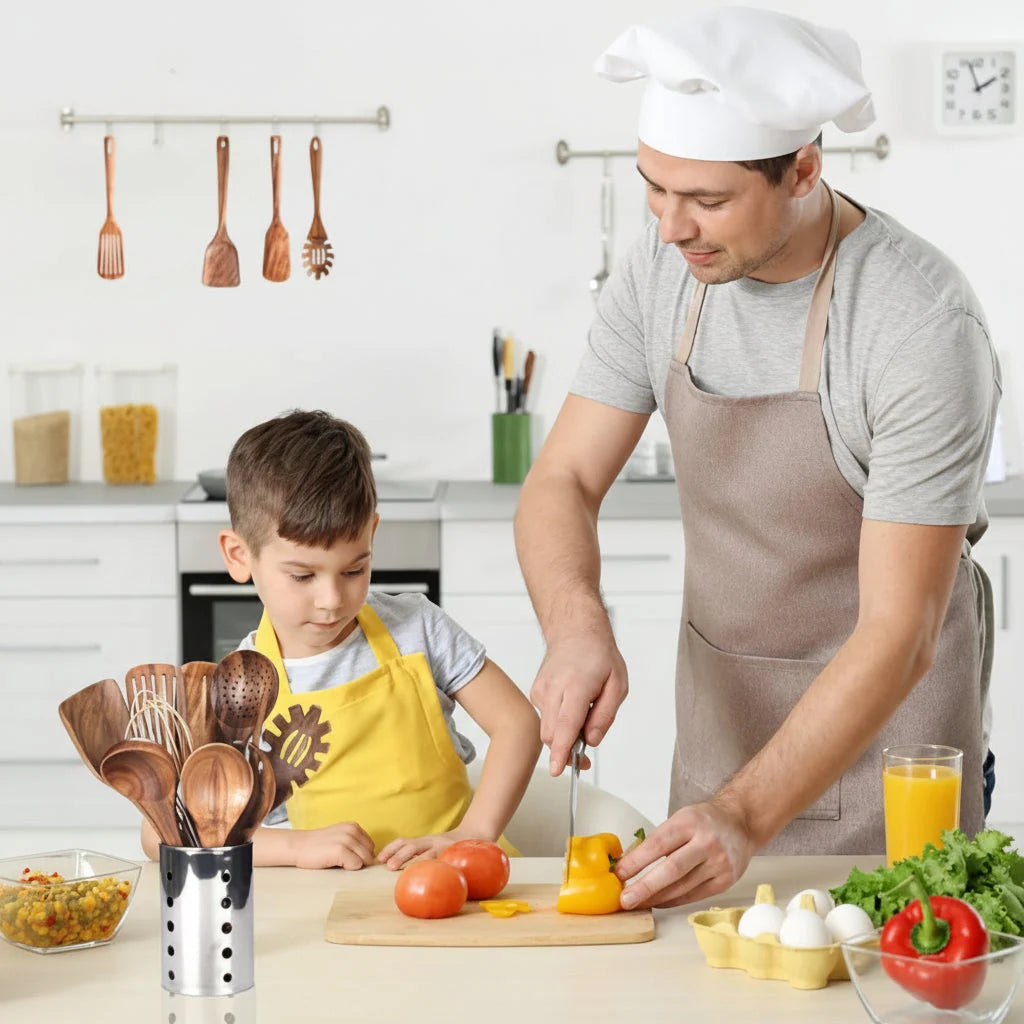 Wooden Cooking Ut utensil Set | Natural Wood, Heat-Resistant & Non-Scratch | Set of 7