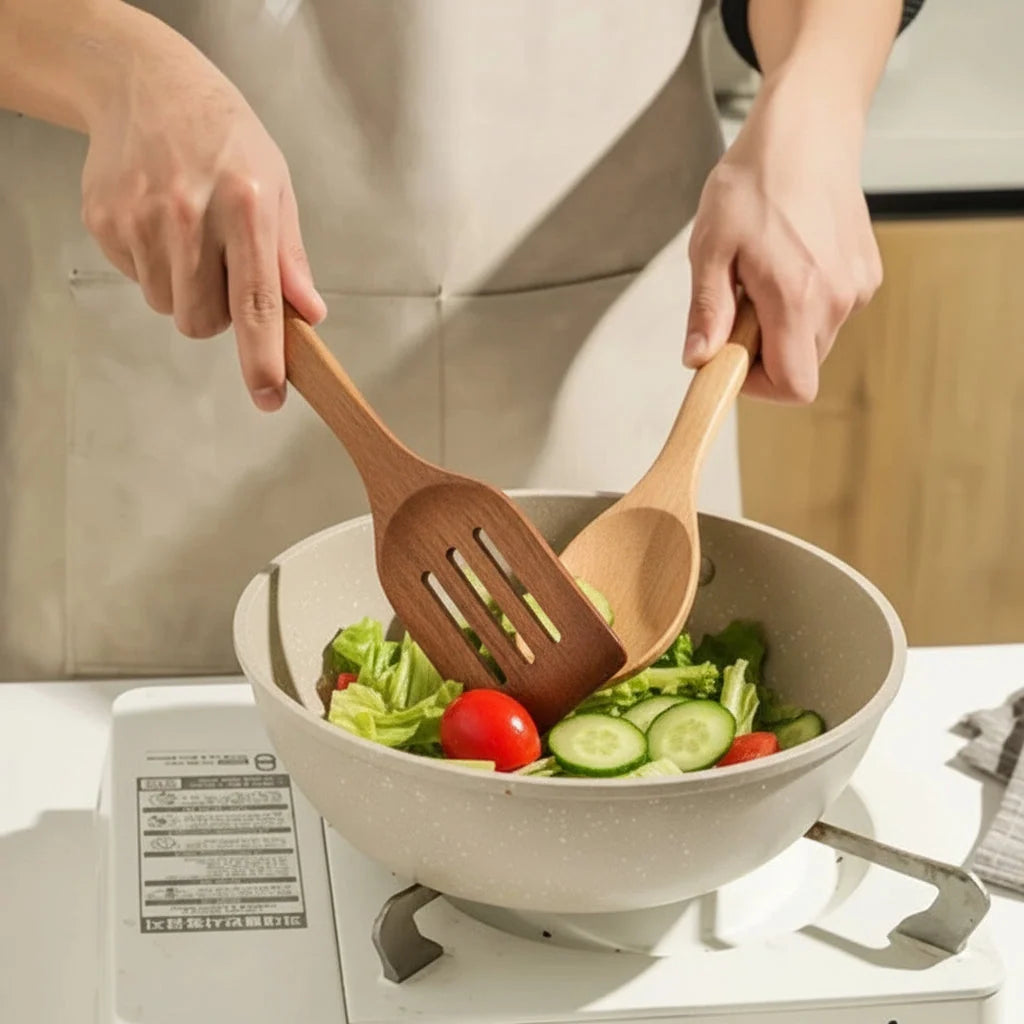 Wooden Cooking Ut utensil Set | Natural Wood, Heat-Resistant & Non-Scratch | Set of 7