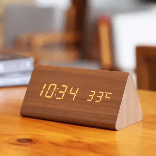 Wooden LED Clock | Voice-Activated & Adjustable Brightness | Alarm Function