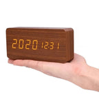 Wooden LED Clock | Voice-Activated & Adjustable Brightness | Alarm Function