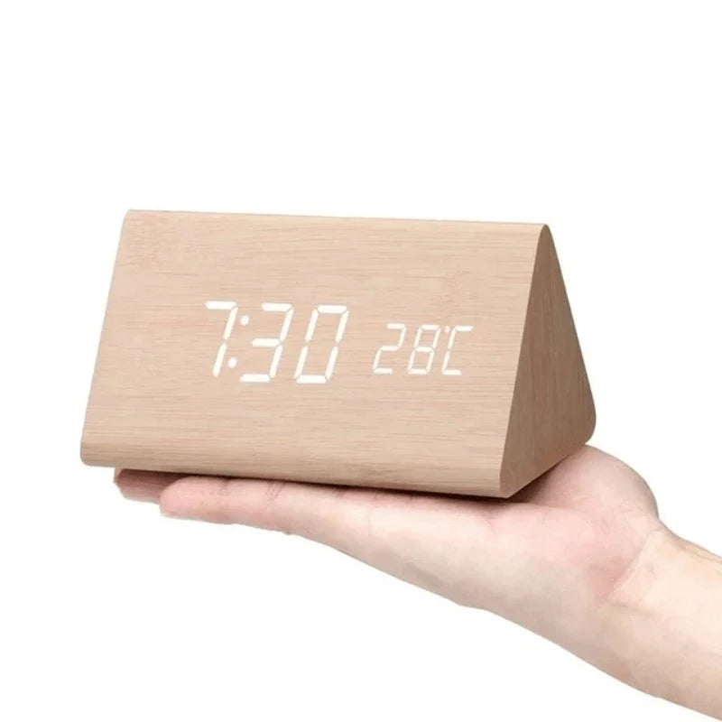 Wooden LED Clock | Voice-Activated & Adjustable Brightness | Alarm Function