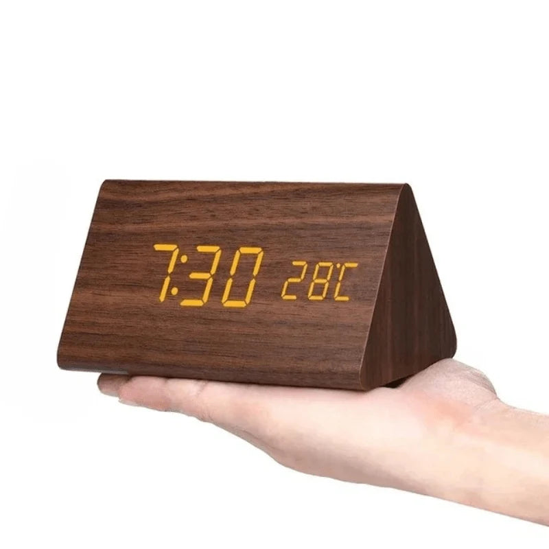 Wooden LED Clock | Voice-Activated & Adjustable Brightness | Alarm Function