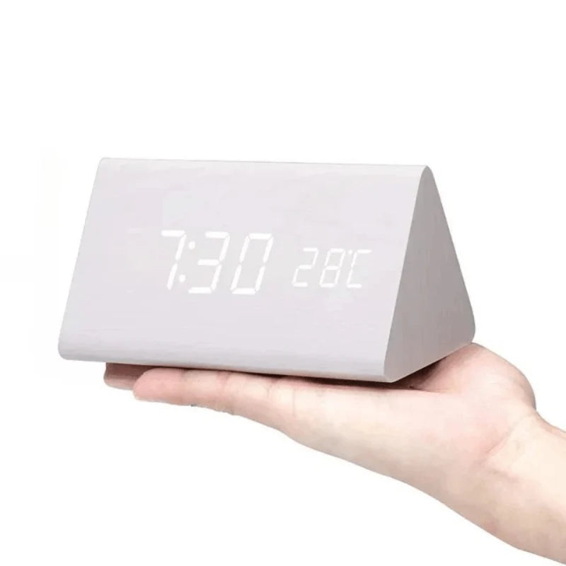 Wooden LED Clock | Voice-Activated & Adjustable Brightness | Alarm Function