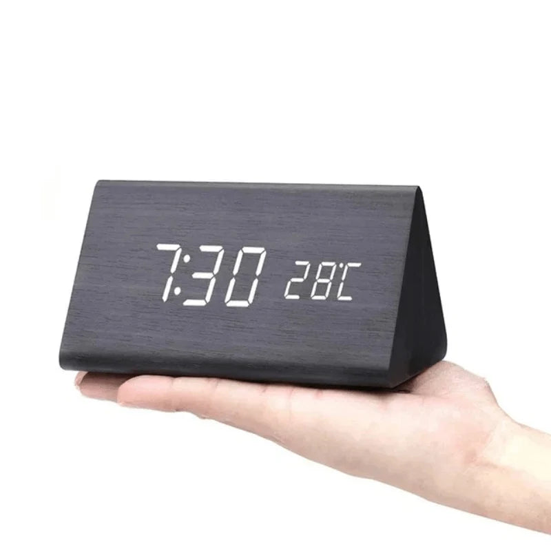 Wooden LED Clock | Voice-Activated & Adjustable Brightness | Alarm Function