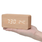 Wooden LED Clock | Voice-Activated & Adjustable Brightness | Alarm Function