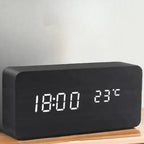 Wooden LED Clock | Voice-Activated & Adjustable Brightness | Alarm Function