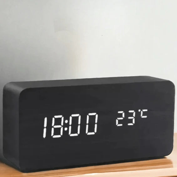 Wooden LED Clock | Voice-Activated & Adjustable Brightness | Alarm Function