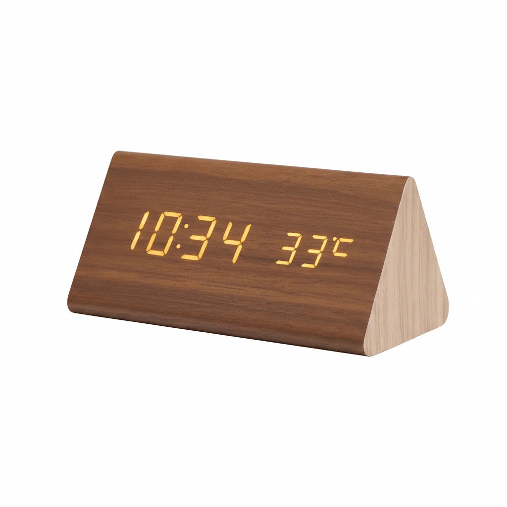 Wooden LED Clock | Voice-Activated & Adjustable Brightness | Alarm Function