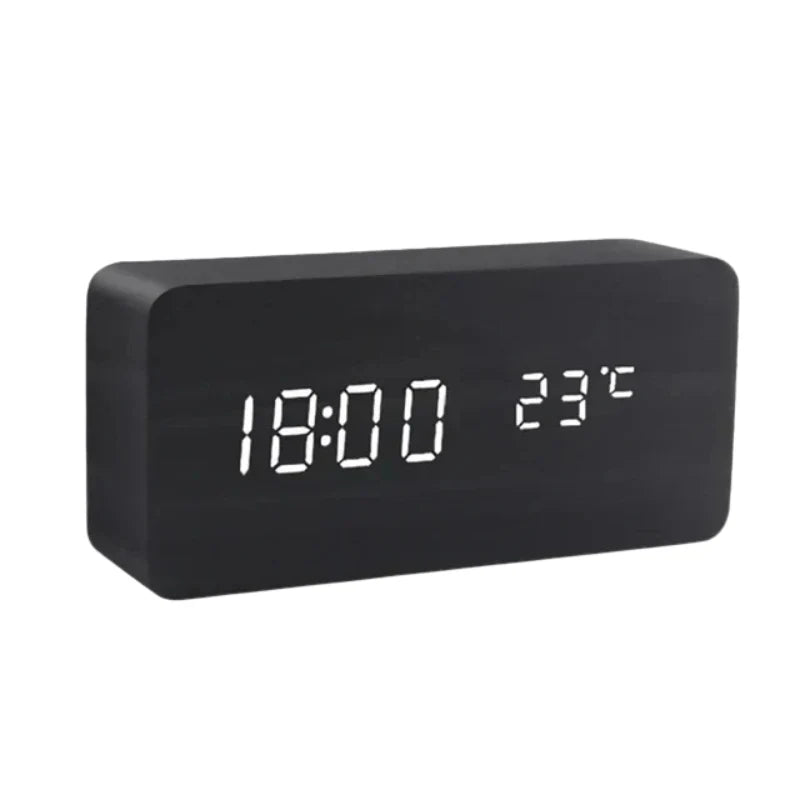 Wooden LED Clock | Voice-Activated & Adjustable Brightness | Alarm Function