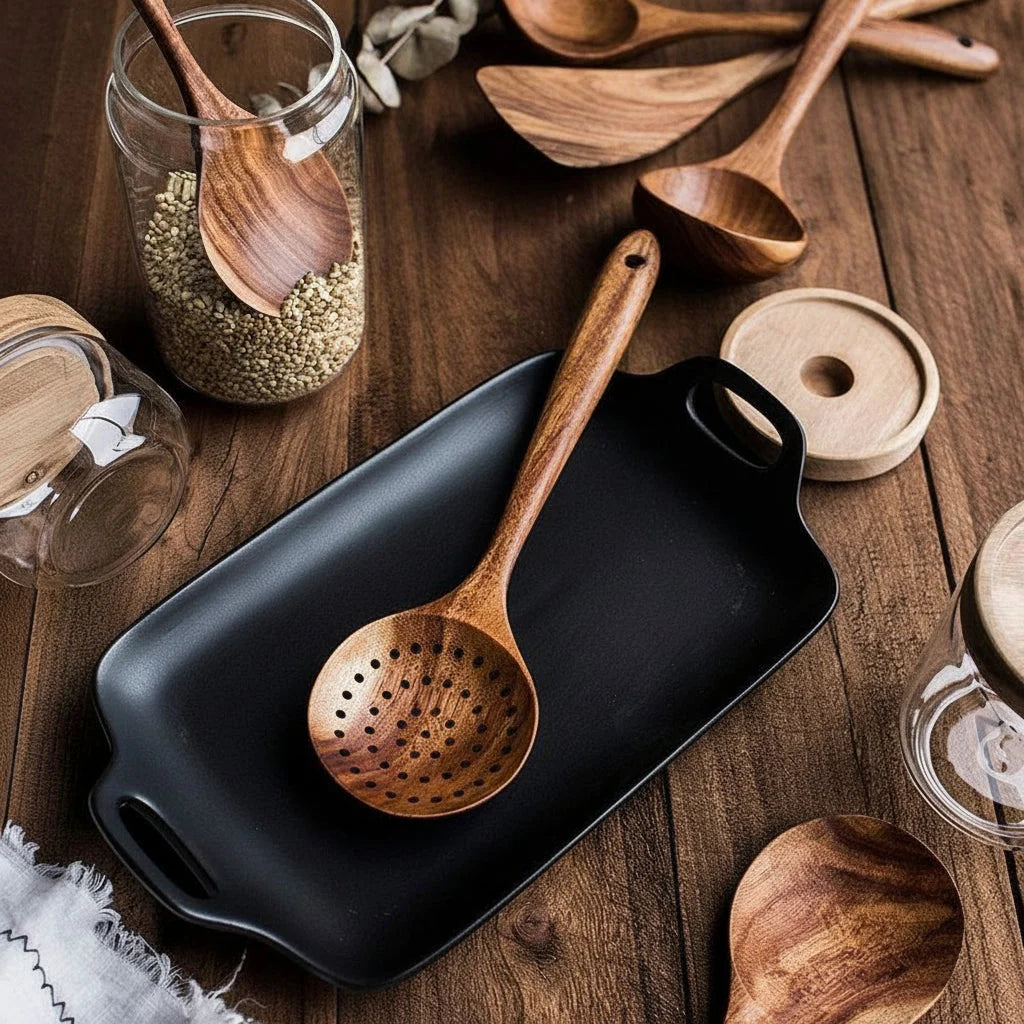 Wooden Utensil Set | Natural Hardwood & Food-Grade Finish | 7-Piece